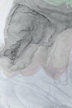 Bu büyüleyici soyut sanat eseri, çeşitli griler tonlarında alkol mürekkebi akışını, derinlik ve hareket duygusunu çağrıştıran dinamik desenler ve dokular yaratıyor..