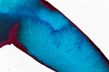 Mavi ve koyu kırmızı kıvrımlar büyüleyici bir soyut kompozisyon oluşturur. Akan renkler harmonik bir şekilde harmanlanarak, dokulu kağıt üzerinde suluboya tekniklerinin eşsiz güzelliğini sergiliyor..