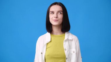 4k slow motion video of one girl showing silence sign. Concept of emotions.