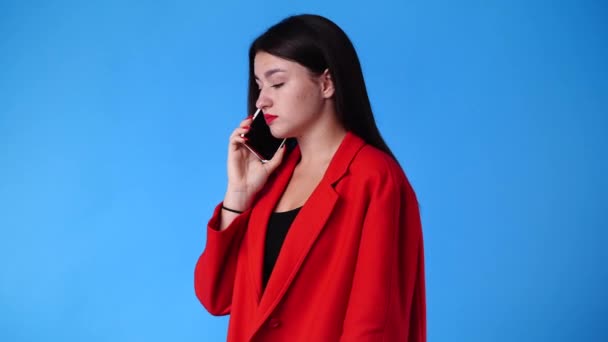 Slow Motion Video One Woman Having Talk Phone Concept Emotions — 图库视频影像