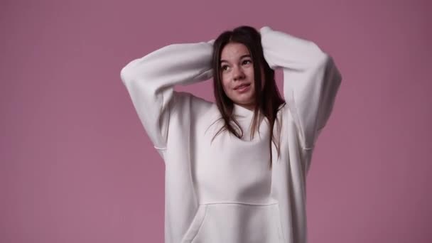 Video One Girl Doing Head Massage Concept Emotions — Vídeo de Stock