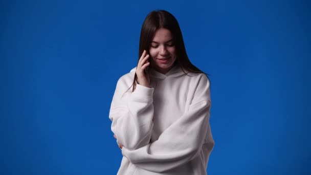Video One Woman Having Talk Phone Concept Emotions — стоковое видео
