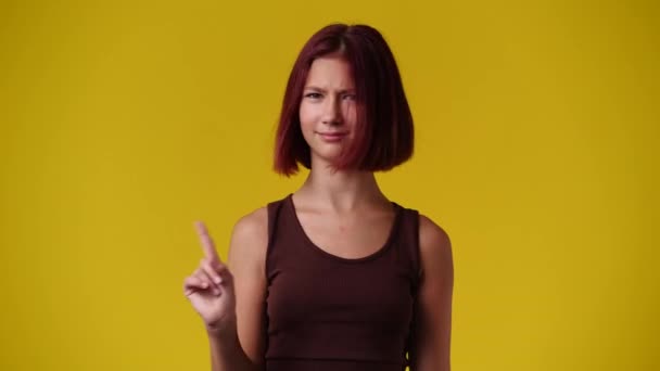 Video One Girl Excited Yellow Background Concept Emotions — Vídeos de Stock