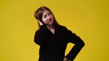 4k video of one girl with negative facial expression. Concept of emotions.