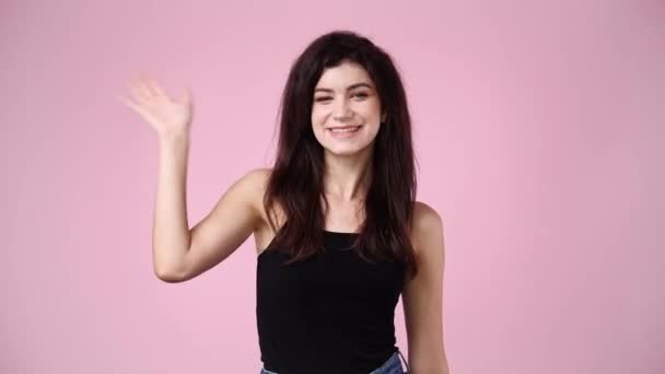 Video Van Meisje Glimlacht Camera Begrip Teken — Stockvideo