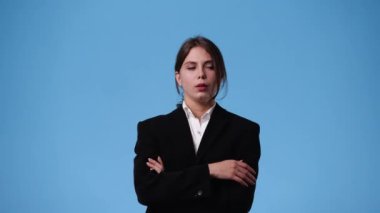 4k video of one girl thinking about something and showing thumb up. Concept of emotions.