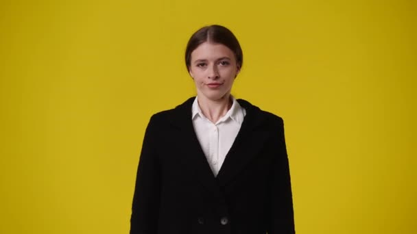 Video One Girl Feeling Bad Yellow Background Concept Emotions — Stockvideo
