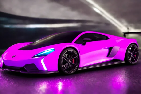Futuristicc Concept Sport Car Metaverse City Neon Glowing High Quality — Stock Photo, Image