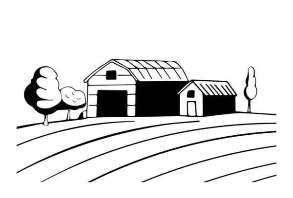村の家白い背景にベクトルイラストを描く — ストックベクタ