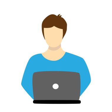 Adam dizüstü bilgisayarda düz vektör çiziminde çalışıyor