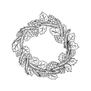 Çam ağacının Noel çelengi vektör illüstrasyonu