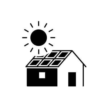 Çatıda güneş panelleri olan ev siyah simge