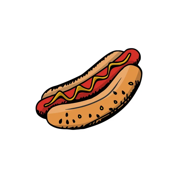 Hot Dog Χρώμα Χέρι Κλήρωση Διανυσματική Απεικόνιση — Διανυσματικό Αρχείο