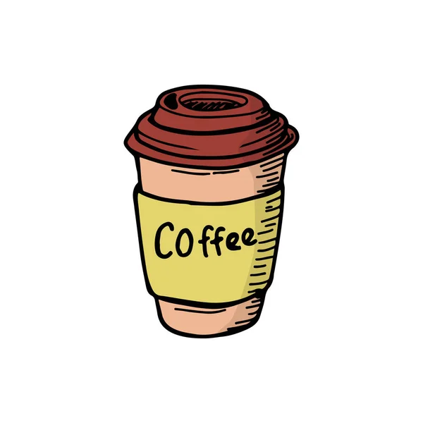 Чашка Кофе Ручной Рисования Векторной Цветной Иллюстрации — стоковый вектор
