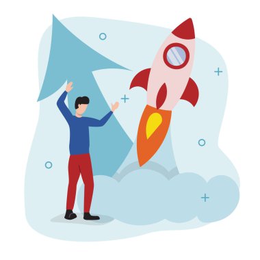 Adam roket fırlatıyor. Girişim iş konsepti