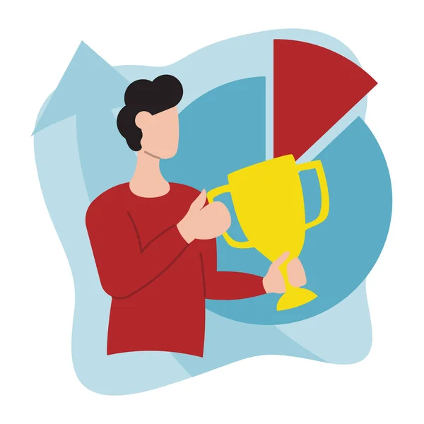 Homme Tenant Trophée Coupe Vecteur Illustration Marketing Leader — Image vectorielle