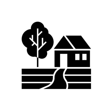 Beyaz arkaplanda ağaç simgesi olan ev