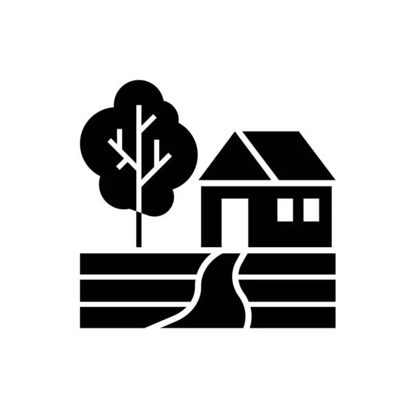 Haus Mit Baum Schwarzes Glyphen Symbol Auf Weißem Hintergrund — Stockvektor