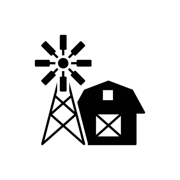 Bauernhof Scheune Haus Windmühle Schwarz Glyphen Symbol — Stockvektor