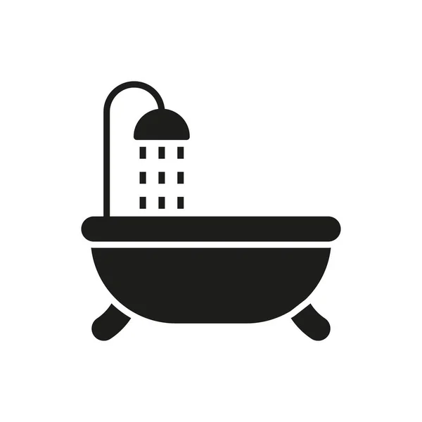 白色背景上的浴缸淋浴器黑色象形文字图标 — 图库矢量图片