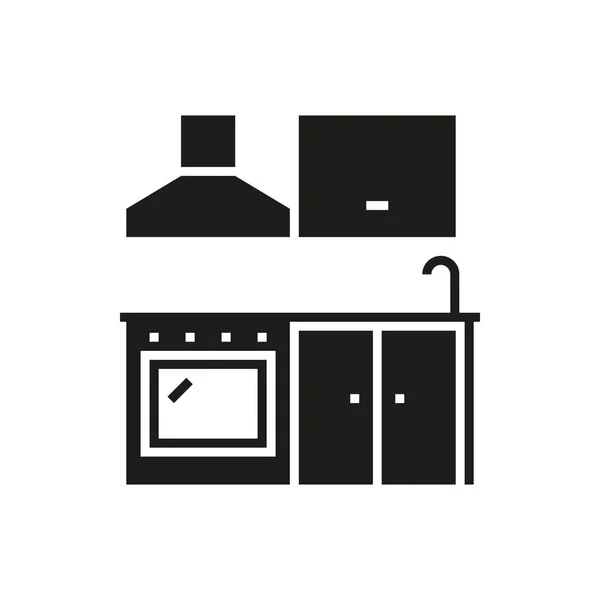 Kuchyně Interiér Černý Glyf Ikona Bílém Pozadí — Stockový vektor