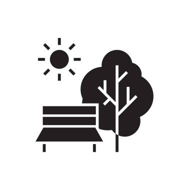 Siyah simge simgesine oturmak için bankı olan halka açık bir yer