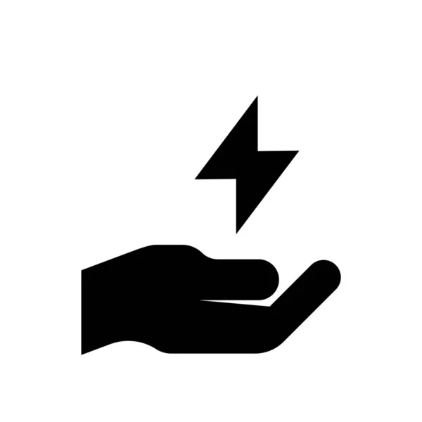Hand Hält Donner Schwarzes Symbol Auf Weißem — Stockvektor