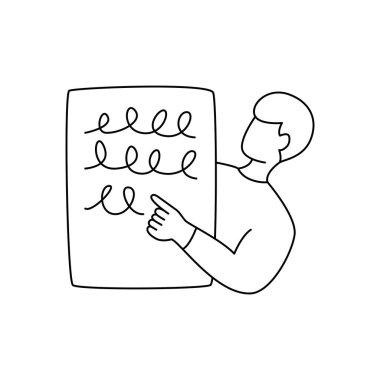 Öğrenci bir not defterine yazılmış bir şeyi işaret ediyor. Düzenlenebilir vuruş