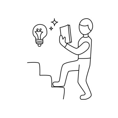 Öğrenci merdivenlerden çıkarken bir kitap okuyor. Düzenlenebilir vuruş