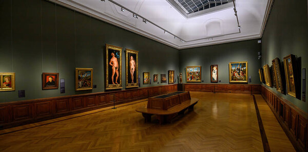 Budapest, Hungary. Interior of the Museum of Fine Arts. Beautiful paintings