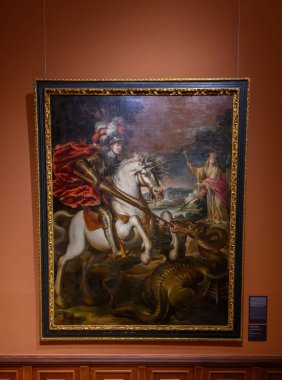 Budapeşte, Macaristan. Güzel Sanatlar Müzesi 'nin içinde. Güzel tablolar ve heykeller.