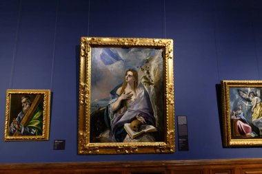 Budapeşte, Macaristan. Güzel Sanatlar Müzesi 'nin içinde. Güzel tablolar ve heykeller.