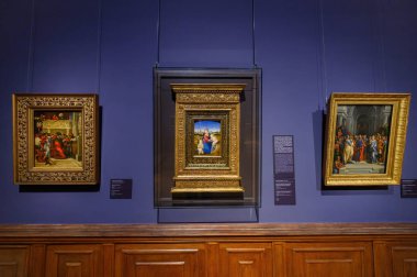 Budapeşte, Macaristan. Güzel Sanatlar Müzesi 'nin içinde. Güzel tablolar ve heykeller.