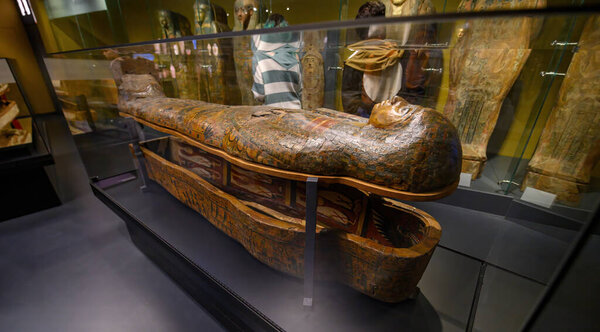Budapest, Hungary. Interior of the Museum of Fine Arts. Ancient Egypt Culture Artifacts