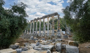 Milas, Mugla, Türkiye 'deki Euromos Harabelerinde Zeus Lepsinos Tapınağı