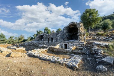 Milas, Mugla, Türkiye 'deki Euromos Harabelerinde Zeus Lepsinos Tapınağı