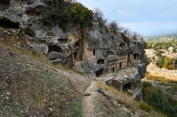 土耳其Mugla市Seydikemer镇附近的一个古老的Lycian城市 Tlos Ruins和Tombs — 图库照片
