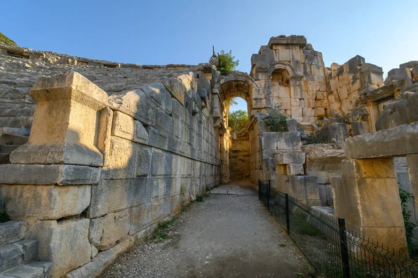 stock image Ruins of the ancient city of Myra in Demre, Turkey. Ancient tombs and amphitheater.