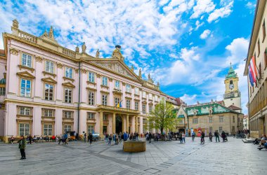 Bratislava, Slovakia. Primate Palace at Primacialne namestie (Primate square) and the Old Town Hall