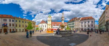 Bratislava, Slovakia. Panorama of The Old Town Hall and the Maximilian's fountain on the main square 