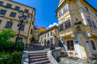 Bratislava, Slovakia. Beautiful old building of House of the Good Shepherd and street in the old town