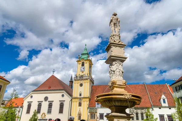 Bratislava Slovakia Old Town Hall Maximilian Fountain Main Square — Stock Photo, Image