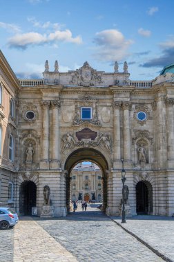 Lion Courtyard and gate in Buda Castle Royal Palace and Hungarian National Gallery in Budapest, Hungary