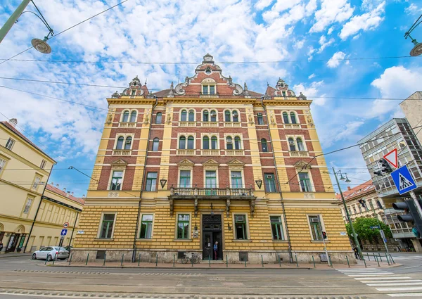 Szeged Hungary Front View Facade Beautiful Old Building Old Sculptures — Stock Photo, Image