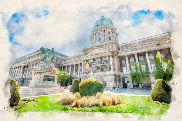 ブダペストのブダ城 水彩画のイラストスタイルでハンガリー — ストック写真