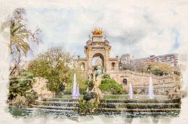 Cascada Del Parc Ciutadella Barcelona Spanya Çeşme Anıt Yüzyıl Parkında — Stok fotoğraf