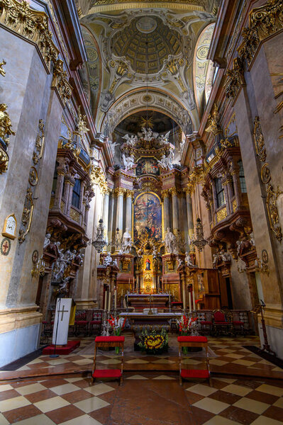 Vienna, Austria. Interior of Peterskirche or St. Peter's Church. Baroque Roman Catholic parish church on Petersplatz. 