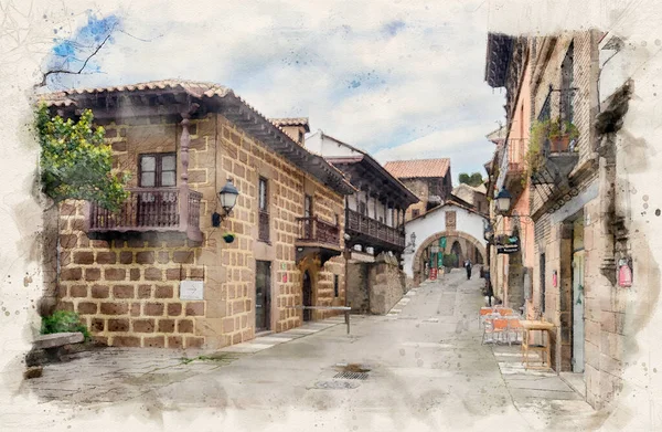 Poble Espanyol Spanish Village Barcelona Spain Watercolor Style Illustration — Stock Photo, Image