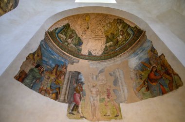 Milan, Italy. Interior of Basilica di San Lorenzo Maggiore church and the Cappella di SantAquilino clipart