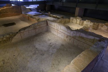 Brescia, İtalya. Santa Giulia Müzesi, Unesco Dünya Mirası. Ortaglia Domus 'un kalıntıları. Güzel mozaikleri olan antik bir Roma evi..